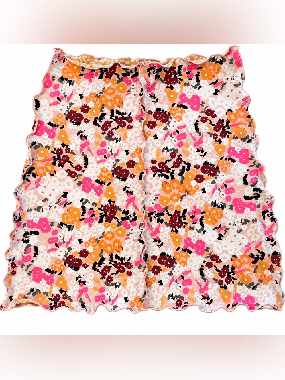 Haystacks Floral Ruffle-Hem Skirt in Pink and Orange